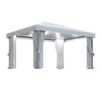 vidaXL Tonnelle avec Rideau et Guirlande Lumineuse à LED Belvédère de Jardin Pavillon d'Extérieur Tente de Réception Chapiteau Barbecue 4x3 m Blanc Crème