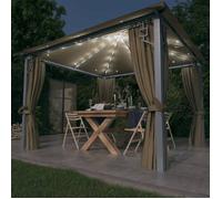 vidaXL Pavillon avec rideaux & guirlande lumineuse LED 300x300 cm Taupe Alu