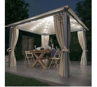 vidaXL Pavillon 300x300 cm avec rideaux et guirlande lumineuse LED Aluminium Crème