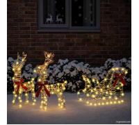 vidaXL Traîneau tiré par un renne – Décor Noël blanc chaud, USB, 30×12×54,5 cm
