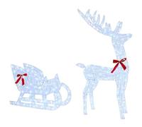 vidaXL Traîneau tiré par Un Renne Blanc Froid 70 x 26 x 130 cm, Sapin Moderne, déco en Rennes Durable, Figurine de Noël, lumières LED USB, déco Acrylique Minimaliste