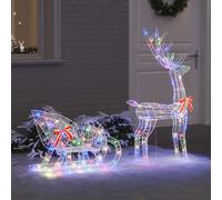 vidaXL Traîneau tiré par Un Renne coloré 70 x 26 x 129 cm Acrylique, Sapin Moderne, déco en Rennes Durable, Figurine de Noël, lumières LED USB, déco Acrylique Minimaliste