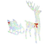 vidaXL Traîneau tiré par Un Renne coloré 70 x 26 x 129 cm Acrylique, Sapin Moderne, déco en Rennes Durable, Figurine de Noël, lumières LED USB, déco Acrylique Minimaliste