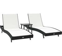 vidaXL : Ensemble de 3 chaises longues en résine tressée, noir et blanc