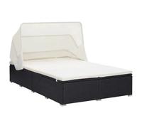 vidaXL Bain de soleil 2 personnes avec support Poly rotin noir