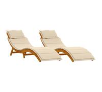 vidaXL Transat avec Coussin 2 pcs Beige Bois d'Acacia Massif, Salon de Jardin et terrasse, transat Moderne rectangulaire, Fauteuil Chic pour se détendre en extérieur