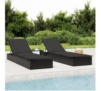 vidaXL Bain de soleil 1 pièce avec table en Poly rotin noir