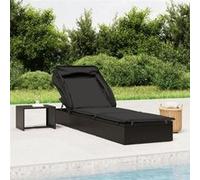 vidaXL Bain de soleil avec toit pliant 213x63x97 cm Poly rotin Noir