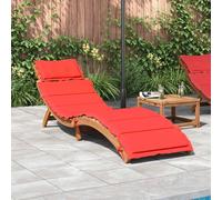 vidaXL Bain de soleil en bois massif d'acacia avec coussin rouge et support
