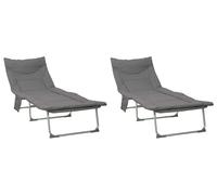 vidaXL Transat pliable avec coussin, lot de 2, anthracite