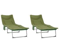 vidaXL Transat pliable avec coussin, lot de 2, vert foncé