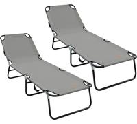 vidaXL Transat pliable, lot de 2, gris, 188 x 57 x 86,5 cm, polyester