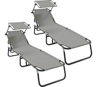 vidaXL Transat pliable, lot de 2, gris, 190 x 57 x 81 cm, Oxford
