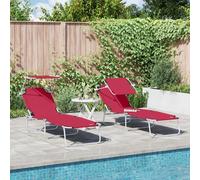 Vidaxl Transats Pliants 2 Pcs Avec Auvent Tissu Oxford Rouge 600d