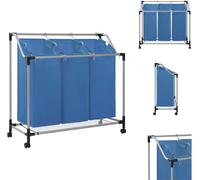vidaXL Trieur à linge avec 3 poches Bleu Acier - Paniers à linge
