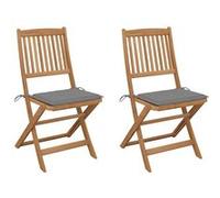 vidaXL Chaises de jardin pliantes – Lot de 2 avec coussins en bois massif d'acacia