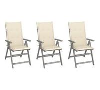 Chaises de jardin réglables 3 pièces avec coussins en bois massif d'acacia