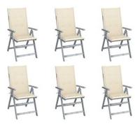 Chaises de jardin réglables 6 pcs. avec coussins en bois massif d'acacia