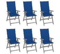 Chaises de jardin réglables 6 pcs. avec coussins en bois massif d'acacia