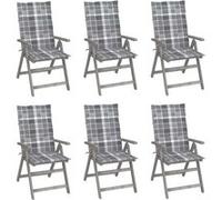 Chaises de jardin réglables 6 pcs. avec coussins en bois massif d'acacia