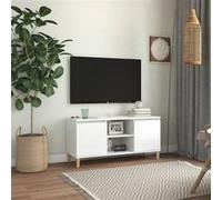 vidaXL Meuble TV Blanc brillant avec pieds en bois