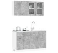 vidaXL Unité de Cuisine Lyon 4 pcs Gris béton Bois d'ingénierie, Étagère Murale rectangulaire, Rangement Moderne, Meuble Pratique, Gain de Place pour Organiser Votre Cuisine