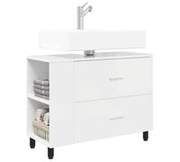 vidaXL Unité de vanité de Salle de Bain Blanc Brillant 80 x 35 x 60 cm, Rangement de Salle de Bain, Meuble Moderne sous évier, Organiseur Pratique, unité de vanité compacte, déco élégante