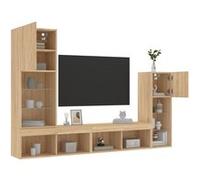 vidaXL Unités Murales TV avec LED 4 pcs, Armoires de Télévision Suspendues, Meubles Télé Flottants, Moderne, Chêne Sonoma Bois d'Ingénierie Marron G