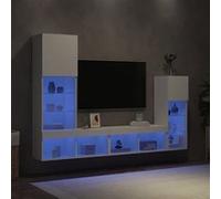 vidaXL Unités murales TV avec LED 4 pcs blanc bois d'ingénierie 3216647