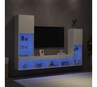 vidaXL Unités murales TV avec LED 4 pcs blanc bois d'ingénierie