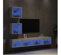 vidaXL Unités murales TV avec LED 5 pcs blanc bois d'ingénierie