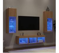 vidaXL Unités murales TV suspendues 3216599 – 5 pièces avec LED, moderne Chêne Sonoma