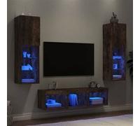 Vidaxl Unités Murales Tv Avec Led 5 Pcs Chêne Fumé Bois D'ingénierie Marron