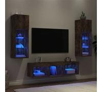 vidaXL Unités Murales TV avec LED 5 pcs, Armoires de Télévision Suspendues, Meubles Télé de Salon, Moderne, Chêne Fumé Bois d'Ingénierie Marron G