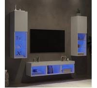 vidaXL Unités murales TV avec LED 5 pcs blanc bois d'ingénierie