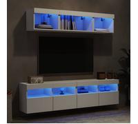 vidaXL Unités Murales TV avec LED 5 pcs, Armoires de Télévision Suspendues, Meubles Télé de Salon, Moderne, Blanc Bois 3216718