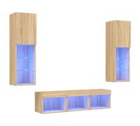 vidaXL Unités murales TV 5 pcs avec LED, moderne, Chêne Sonoma bois d'ingénierie