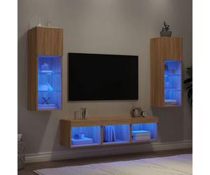 vidaXL Unités Murales TV avec LED 5 pcs, Armoires de Télévision Suspendues, Meubles Télé de Salon, Moderne, Chêne Sonoma 3216599