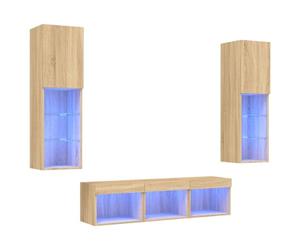 vidaXL Unités Murales TV avec LED 5 pcs, Armoires de Télévision Suspendues, Meubles Télé de Salon, Moderne, Chêne Sonoma Bois d'Ingénierie