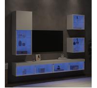 vidaXL Unités murales TV 5 pièces avec LED – Blanc bois d'ingénierie – Moderne
