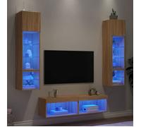 vidaXL Unités murales TV avec LED 6 pcs chêne sonoma bois d'ingénierie Marron