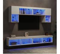 vidaXL Unités Murales TV avec LED 6 pcs, Armoires de Télévision Suspendues, Meubles Télé de Salon, Moderne, Blanc Bois 3216704