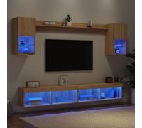Vidaxl Unités Murales Tv Avec Led 6 Pcs Chêne Sonoma Bois D'ingénierie