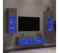 vidaXL Unités murales TV avec LED 6 pcs gris béton bois d'ingénierie Gris G