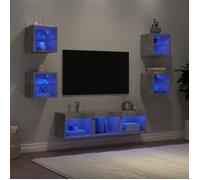 vidaXL Unités Murales TV avec LED 7 pcs Armoires de Télévision Suspendues Meubles Télé de Salon Moderne Gris Béton Bois 3216586