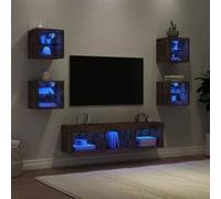 vidaXL Unités murales TV 3216587 – 7 pcs avec LED, moderne chêne fumé