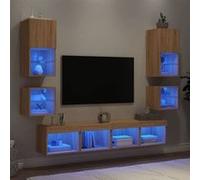 vidaXL Unités Murales TV avec LED 8 pcs, Armoires de Télévision Suspendues, Meubles Télé de Salon, Moderne, Chêne Sonoma 3216592