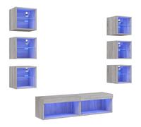 vidaXL Unités Murales TV avec LED 8 pcs, Armoires de Télévision Suspendues, Meubles Télé de Salon, Moderne, Gris Sonoma Bois d'Ingénierie