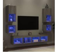 vidaXL Unités Murales TV avec LED 8 pcs, Armoires de Télévision Suspendues, Meubles Télé de Salon, Moderne, Gris Sonoma Bois 3216595