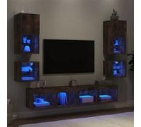 vidaXL Unités murales TV avec LED 8 pcs Moderne Chêne fumé Bois 3216594